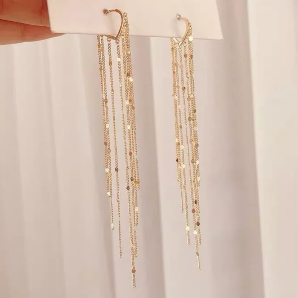 Long Drop Earrings Gold New